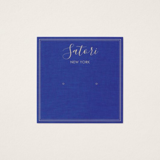 Navy Blue Linen Signature Stud Earring Display Vierkante Visitekaartjes (Voorkant)