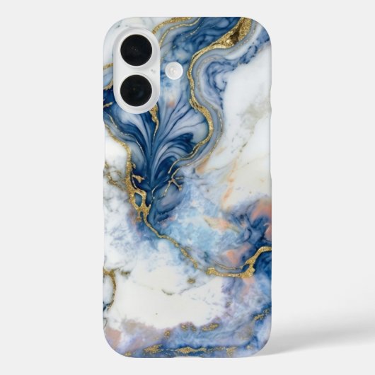 Navy Blue & Liquid Gold Marble Case | iPhone 16 (Achterkant)