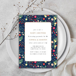 Navy Blue Little Wildflower Lijst Baby shower Kaart