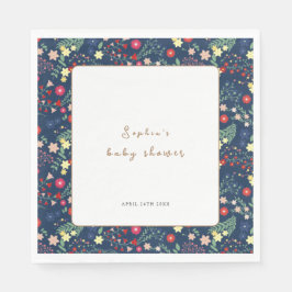 Navy Blue Little Wildflower Lijst Baby shower Servet