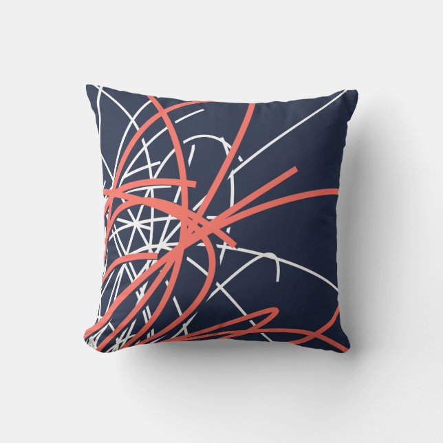 Navy Blue Living Coral & White Modern Abstract Kussen (Voorkant)