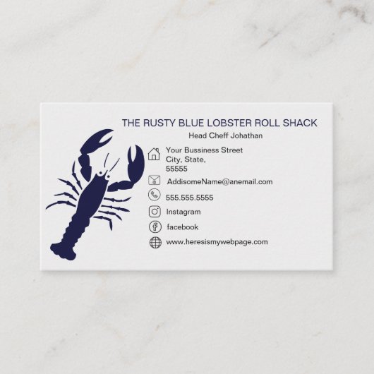 NAVY Blue Lobster Seafood Black Simple Nautical Visitekaartje (Voorkant)