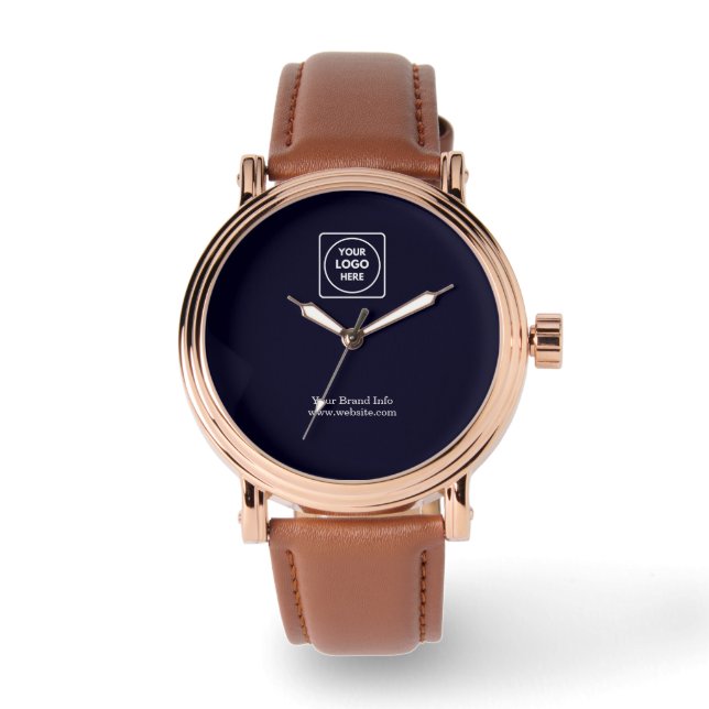 Navy Blue Logo | Aangepast professioneel bedrijf Horloge (Voorkant)