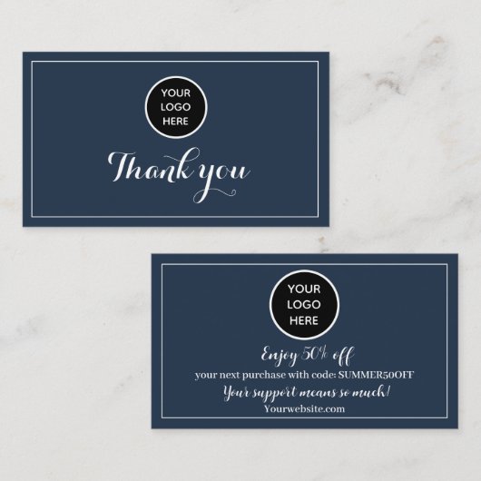 Navy Blue Logo Dank u Business Reward Punch Klantenkaartje (Voorkant / Achterkant)