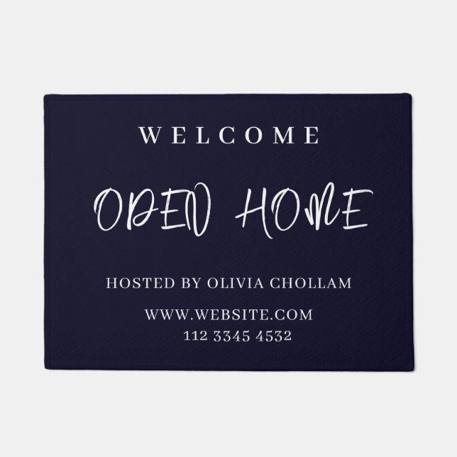 Navy Blue Logo | Open Huis makelaar welkomstbord Deurmat (Voorkant)