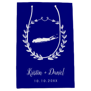 Navy Blue Long Island NY Kaart Huwelijk Welkom Swa Medium Cadeauzakje