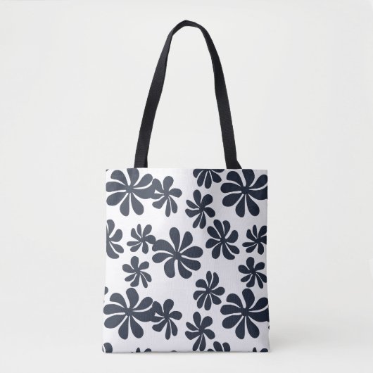 Navy blue loopy bloemen met aangepaste achtergrond tote bag (Voorkant)