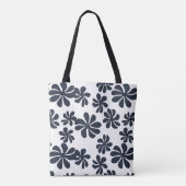 Navy blue loopy bloemen met aangepaste achtergrond tote bag (Achterkant)