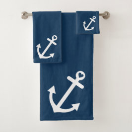 Navy Blue Love Anchor Nautical Bad Handdoek