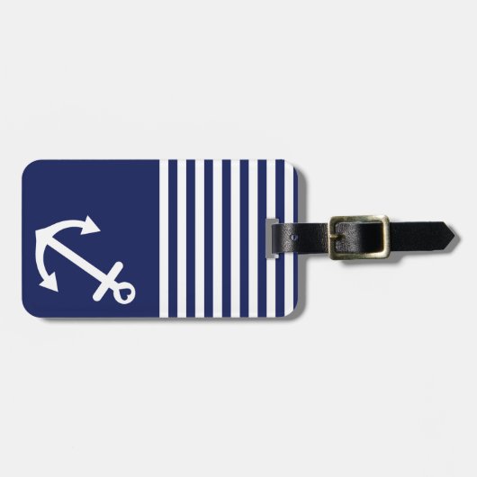 Navy Blue Love Anchor Nautical Bagagelabel (Voorkant horizontaal)