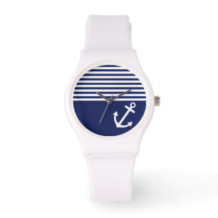 Navy Blue Love Anchor Nautical Horloge
