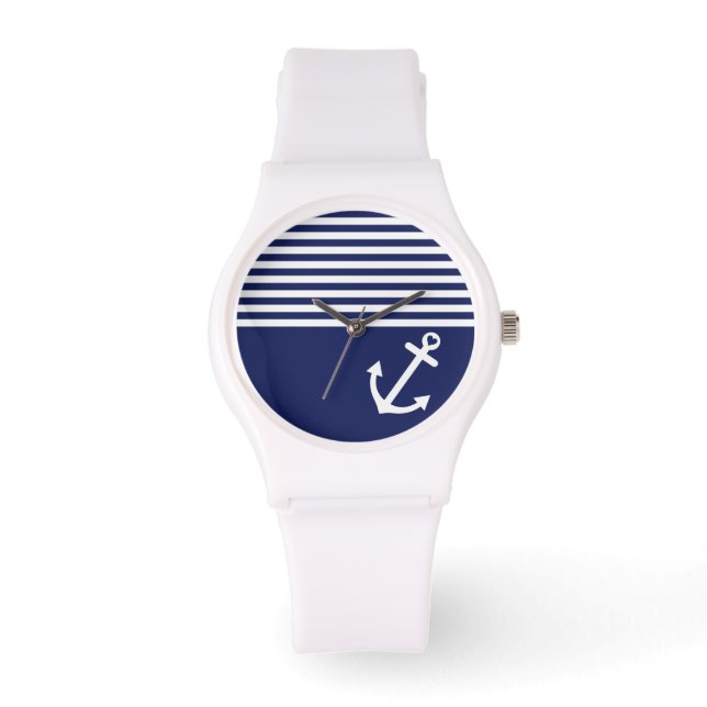Navy Blue Love Anchor Nautical Horloge (Voorkant)