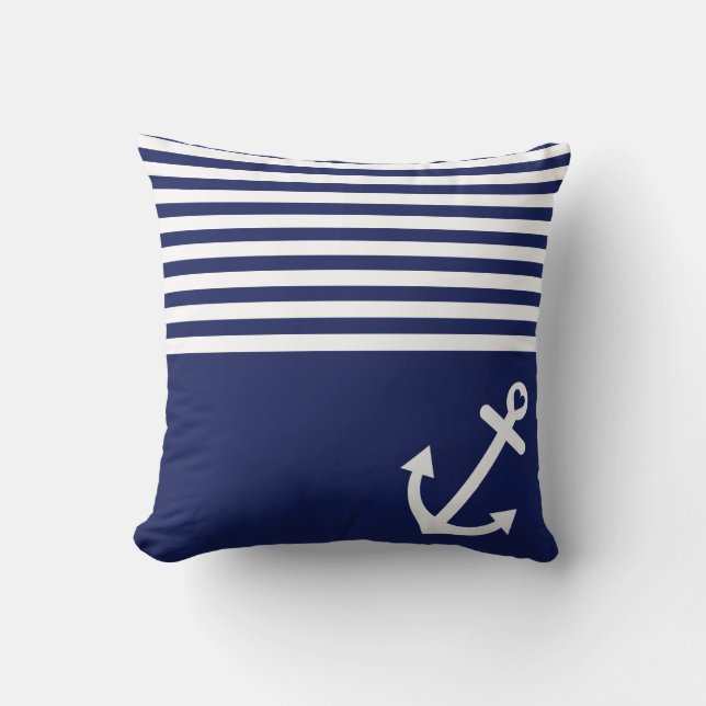Navy Blue Love Anchor Nautical Kussen (Voorkant)