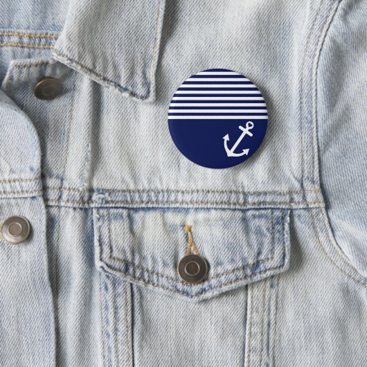 Navy Blue Love Anchor Nautical Ronde Button 5,7 Cm (In situ)