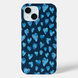 Navy Blue Love Hart patroon iPhone 15 Case