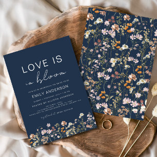 Navy Blue Love in het Bloom Wildflower Vrijgezelle Kaart