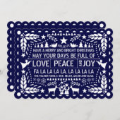 Navy blue Love Peace Joy papel picado Kerstmis Feestdagenkaart (Voorkant / Achterkant)