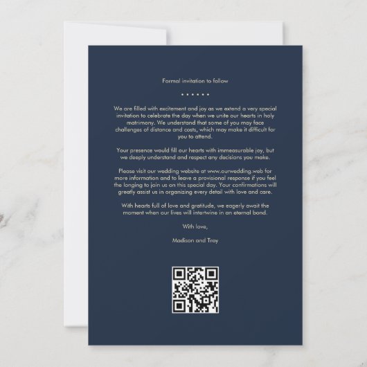 Navy Blue Love Quote Simple Elegant 6 Multi Photo Save The Date (Achterkant)