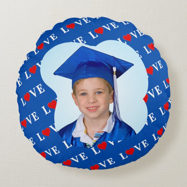 Navy Blue LOVE Retro Elegant Rond Kussen (Voorkant)