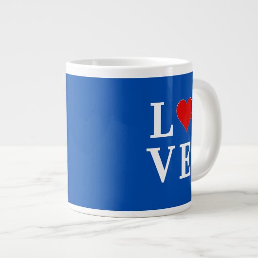 Navy Blue LOVE Retro Stylish Grote Koffiekop (Voorkant rechts)