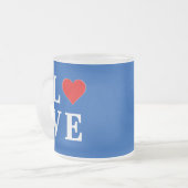 Navy Blue LOVE Retro Stylish Matglas Koffiemok (Voorkant links)