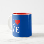 Navy Blue LOVE Retro Stylish Tweekleurige Koffiemok (Voorkant links)