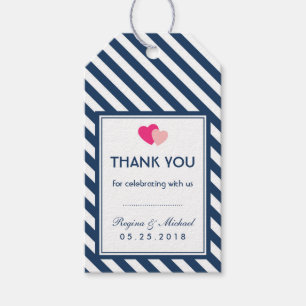 Navy Blue Love Stripes Pattern Wedding Gift Label Cadeaulabel
