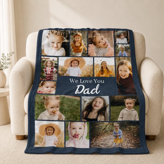 Navy Blue Love You Dad 16 foto-collage  Fleece Deken