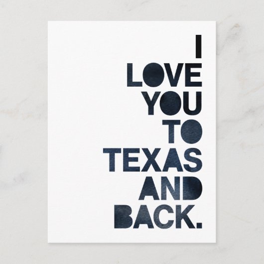 Navy Blue Love You to Texas and Back Briefkaart (Voorkant)