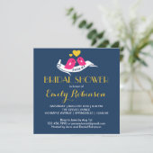 Navy Blue Lovebird Bridal Shower Kaart (Staand voorkant)