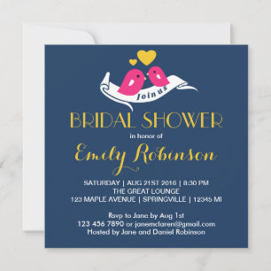 Navy Blue Lovebird Bridal Shower Kaart