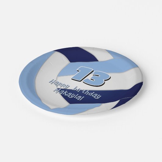 Navy Blue Lt Blue volleybal Kids verjaardagsfeestj Papieren Bordje (Gekanteld)
