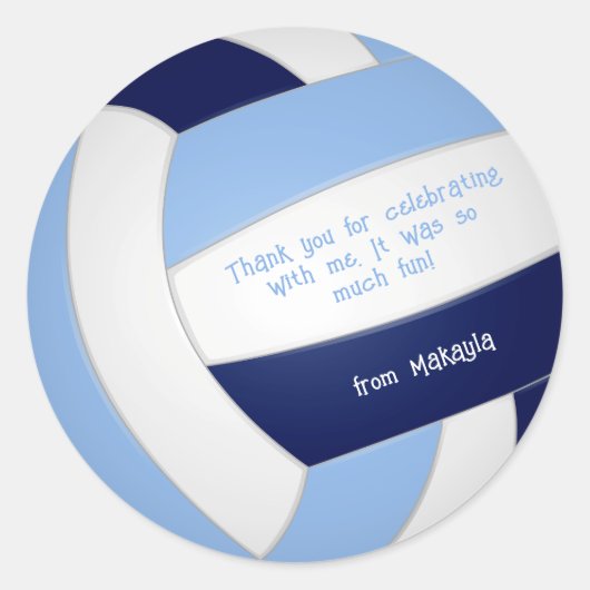 Navy Blue Lt Blue volleybal Kids verjaardagsfeestj Ronde Sticker (Voorkant)