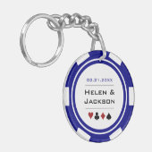 Navy Blue Lucky In Liefde Poker Chip Casino Bruilo Sleutelhanger (Voorkant Links)