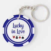Navy Blue Lucky In Liefde Poker Chip Casino Bruilo Sleutelhanger (Achterkant)