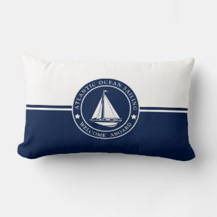 Navy Blue Lumbar Pillow met Sailing Label Kussen