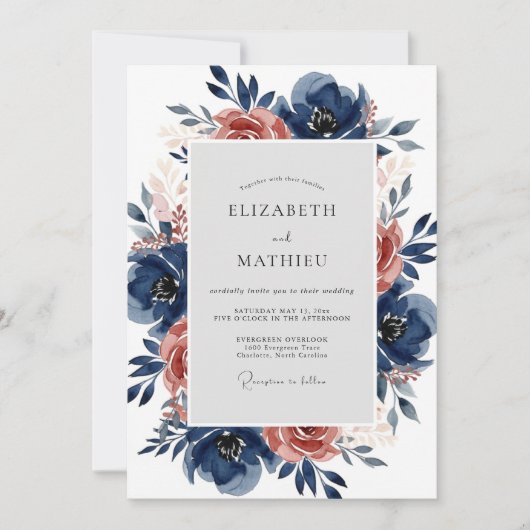 Navy Blue Lush Autumnal Wedding Kaart (Voorkant)