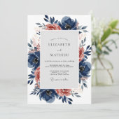 Navy Blue Lush Autumnal Wedding Kaart (Staand voorkant)