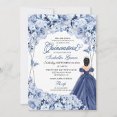 Navy Blue Lush Rozen Princess Quinceañera Kaart (Voorkant)