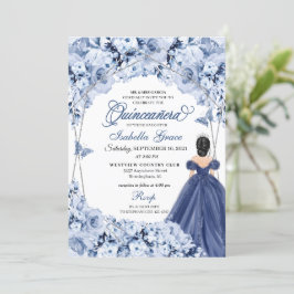 Navy Blue Lush Rozen Princess Quinceañera Kaart