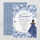 Navy Blue Lush Rozen Princess Quinceañera Kaart (Voorkant / Achterkant)
