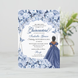 Navy Blue Lush Rozen Princess Quinceañera Kaart