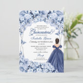 Navy Blue Lush Rozen Princess Quinceañera Kaart (Staand voorkant)