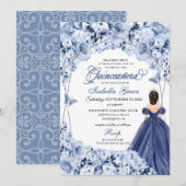 Navy Blue Lush Rozen Princess Quinceañera Kaart (Voorkant / Achterkant)