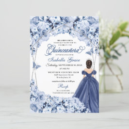 Navy Blue Lush Rozen Princess Quinceañera Kaart