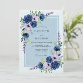 Navy Blue Lush Spring Wedding Kaart (Staand voorkant)