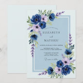 Navy Blue Lush Spring Wedding Kaart (Voorkant / Achterkant)
