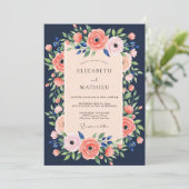 Navy Blue Lush Summer Wedding Kaart (Staand voorkant)