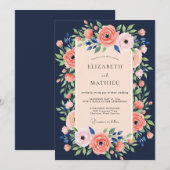 Navy Blue Lush Summer Wedding Kaart (Voorkant / Achterkant)