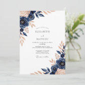 Navy Blue Luxe Botanical Wedding Kaart (Staand voorkant)